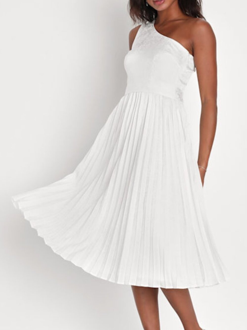 Lulus Festive Flirtation White Satin Jacquard One-shoulder Midi Dress - Size XS